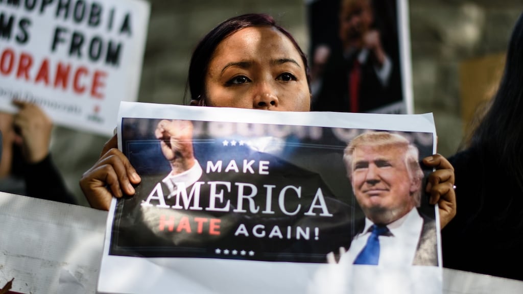 A protest against US president Donald Trump and his recent immigration and refugee restrictions, in Hong Kong on February 1, 2017. Photograph: Anthony Wallace/AFP/Getty Images