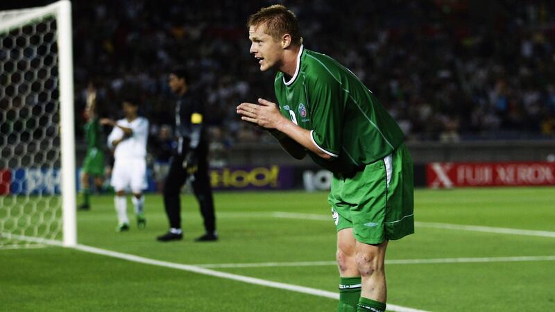 Take a bow: Damien Duff celebrates his goal for the Republic of Ireland against Saudi Arabia at the International Stadium in Yokohama, Japan during the 2002 World Cup. Photograph: Laurence Griffiths/Getty Images