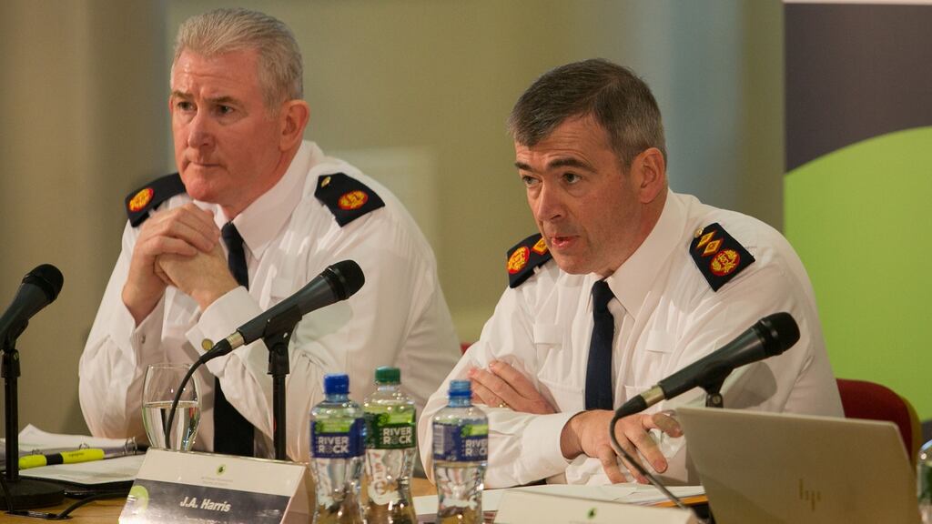Assistant Commissioner of the Dublin Metropolitan Region Pat Leahy  and Garda Commissioner Drew Harris. Youth crime is a major problem in Ireland, with roughly one in every 10 offences  committed by children. Photograph: Gareth Chaney Collins