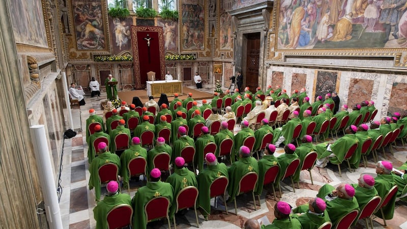 Pope Francis delivers a speech during Eucharistic celebration in the Vatican on the last day of a global child-protection summit. Photograph: Vatican Media/AFP/Getty Images
