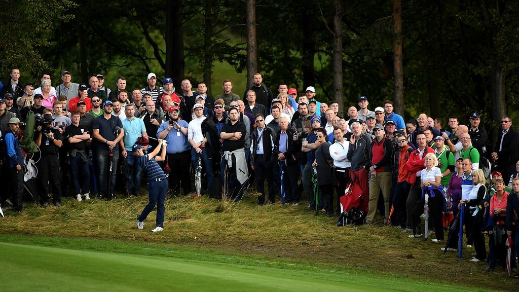 Matthew Fitzpatrick of England hits his second shot on the 4th hole during day two of the British Masters at Close House Golf Club Newcastle upon Tyne, England. Photo: Ross Kinnaird/Getty Images