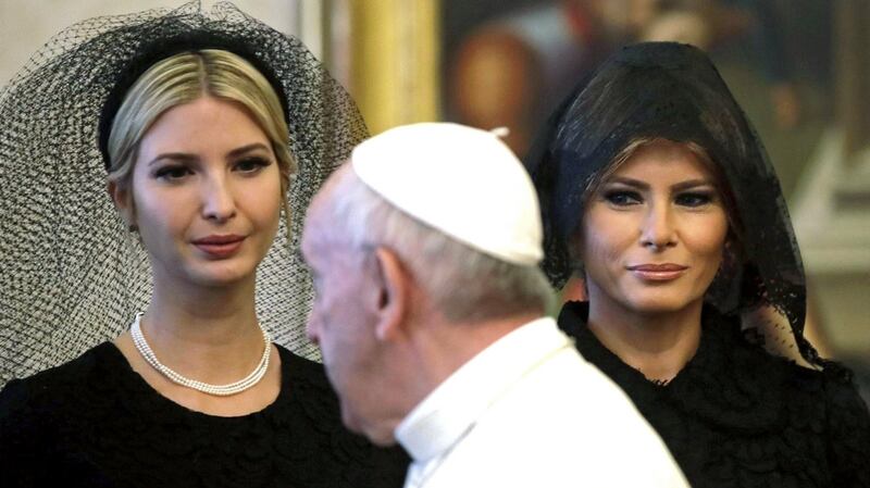 Pope Francis walks past Ivanka Trump and US first lady Melania Trump during his meeting with US president Donald Trump at the Vatican on Wednesday. Photograph: Alessandra Tarantino/EPA