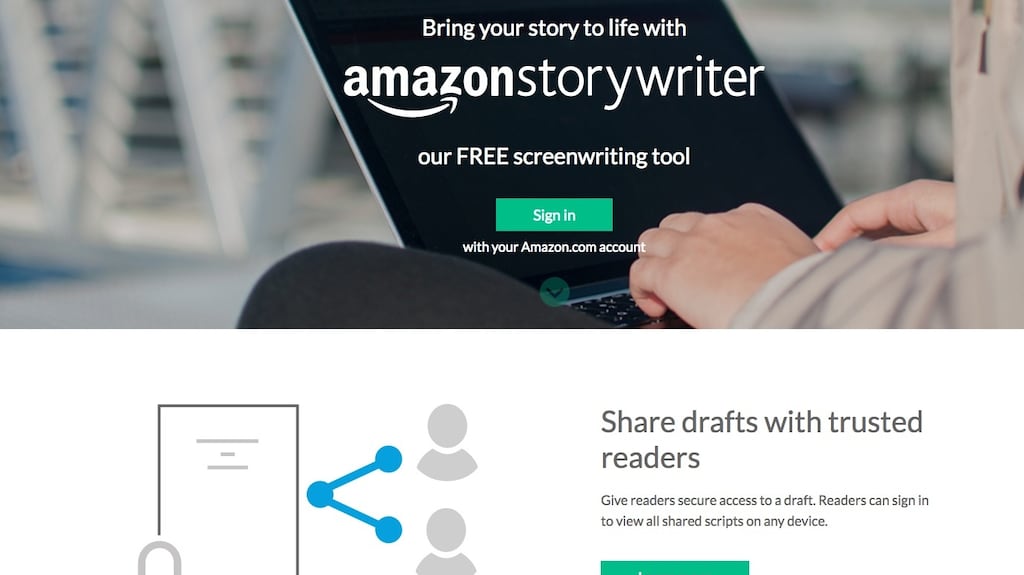 Amazon Storywriter: formatting is easy with a side menu that transforms text to element types such as dialogue, action and character