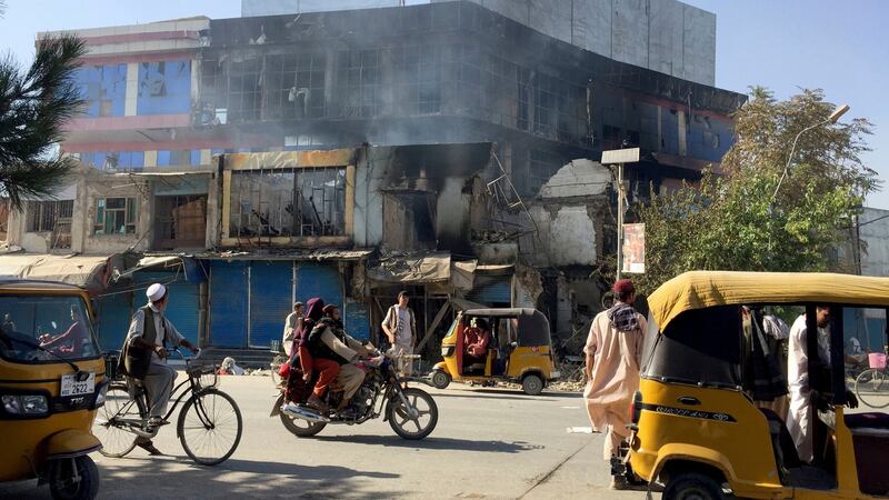 Damaged shops after fighting between Taliban and Afghan security forces in Kunduz city, northern Afghanistan. Photograph: Abdullah Sahil/AP