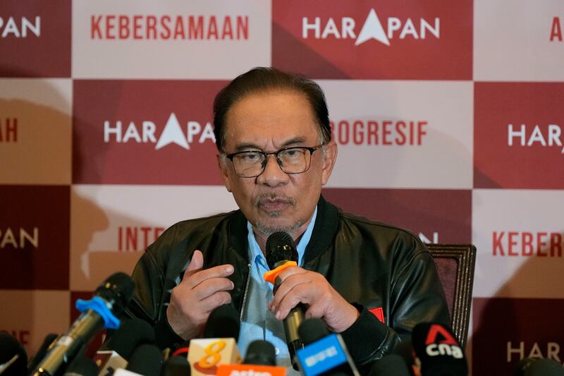 Malaysian opposition leader Anwar Ibrahim speaks during a press conference in Subang, Malaysia. Photograph: Vincent Thian/AP/PA