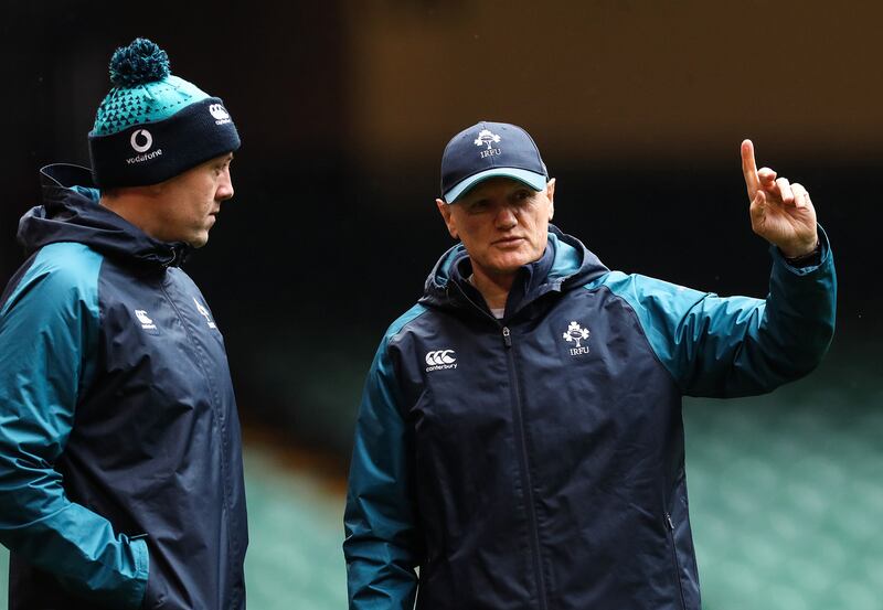 Media and communications officer David O’Siochain (left) with head coach Joe Schmidt. Photograph: Billy Stickland/Inpho