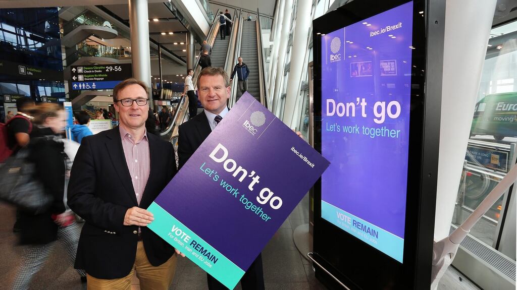 Pictured at the launch of Ibec’s poster campaign were Kevin Toland, chief executive, DAA and Danny McCoy, chief executive of Ibec. Photograph: Gary O’Neill