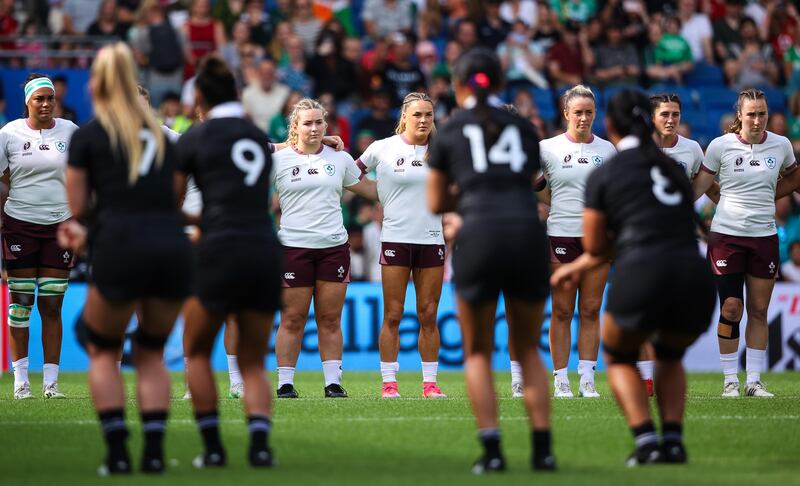 Ireland face the Haka ahead of their Pool C game against New Zealand last Sunday. Photograph: Ben Brady/Inpho