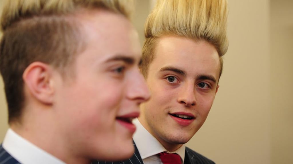 John and Edward Grimes aka Jedward pictured in 2012 after arriving home from the Eurovision song contest in Azerbijan, where they represented Ireland. Photograph: Aidan Crawley/The Irish Times
