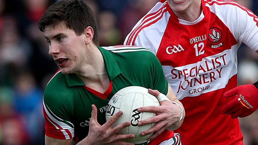 Mayo’s Adrian Freeman: scored four points, including two frees, in the first half. Photograph: Donal Farmer/Inpho
