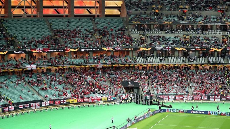 There were empty seats all around the stadium after both teams failed to sell their allocations. Photo: Steven Paston/PA Wire