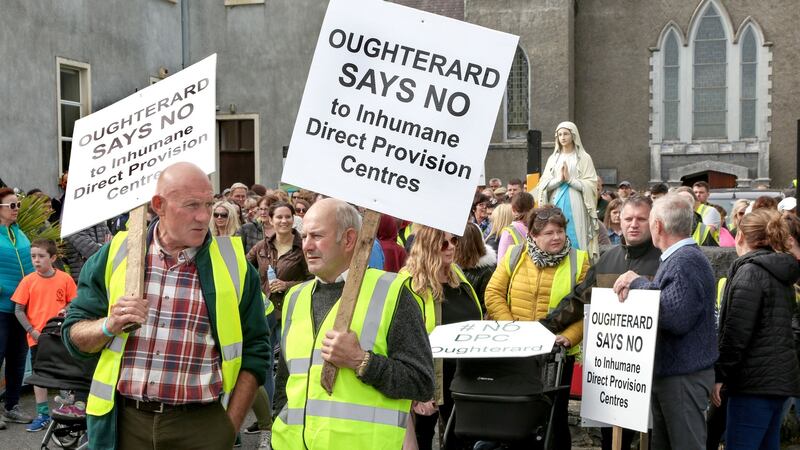 A campaign to stop the potential opening of a direct provision centre in Oughterard, Co Galway has been stepped up with a round the clock protest being maintained outside the gates of the disused hotel where it may be located. File photograph: Joe O’Shaughnessy.