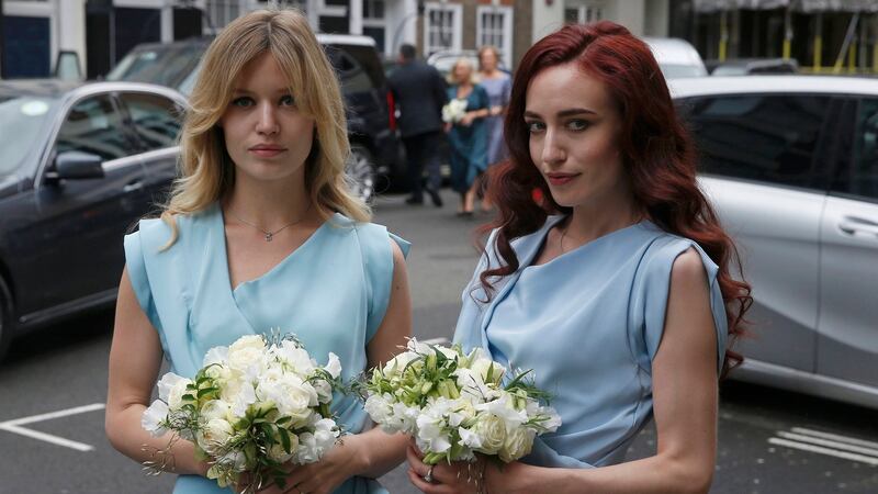 Georgia May Jagger and Elizabeth Scarlet Jagger arrive for the reception to celebrate the wedding of Rupert Murdoch and Jerry Hall. Photograph: Facundo Arrizabalaga/EPA