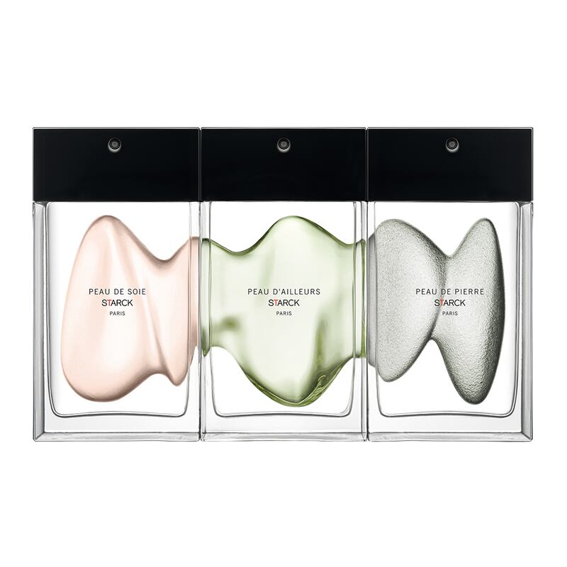 Philippe Starck’s three perfumes, Peau de Soie, Peau de Pierre and Peau d’Ailleurs are available exclusively in Brown Thomas