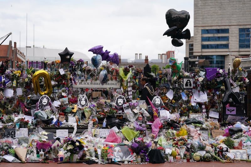 Black Sabbath Bridge bench on Broad Street in Birmingham in memory of Black Sabbath frontman Ozzy Osbourne. Photograph: Joe Giddens/PA Wire