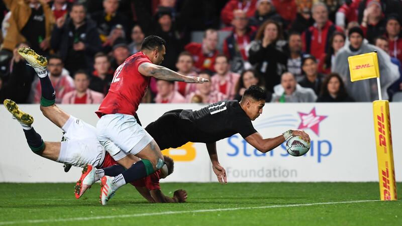 Rieko Ioane scores a second try for the All Blacks.