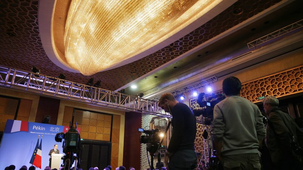 French president Francois Hollande at a press conference in Beijing on Tuesday. He is in China to discuss climate change and economic partnerships ahead of the December Paris UN Climate Change Conference. Photograph: How Hwee Young/EPA