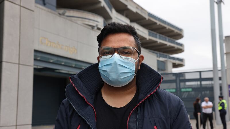 Siddhant Jain (28), who is originally from India, was in the queue at 8.25am, five minutes before the centre opened. Photograph: Dara Mac Dónaill