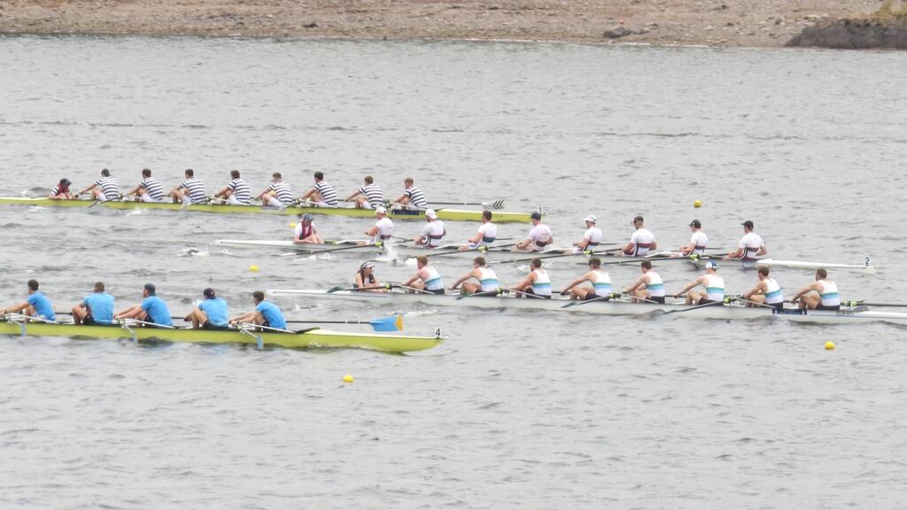 Commercial on their way to winning the senior eights championship at the National Rowing Centre, from UCD, NUIG/Queen’s and Trinity. Rowers from these crews represent Ireland at the Home International Regatta at the same venue on Saturday. Photograph: Liam Gorman