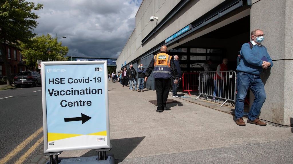 People queuing outside Croke Park for Covid-19 vaccination. Photograph: Colin Keegan/Collins