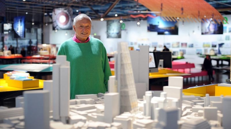 Richard Rogers in 2007 with the model of his project for a tower in London located at 122 Leadenhall Street in the City of London, now known as the ‘Cheesegrater’. Photograph: Martin Bureau/AFP/Getty Images