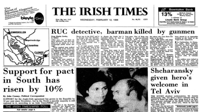 The Irish Times front page on February 12th 1986.