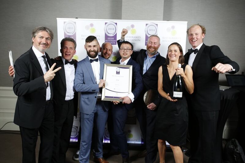 Etto celebrate their award with representative from the Irish Restaurant Award. Photograph: Irish Restaurant Award Twitter