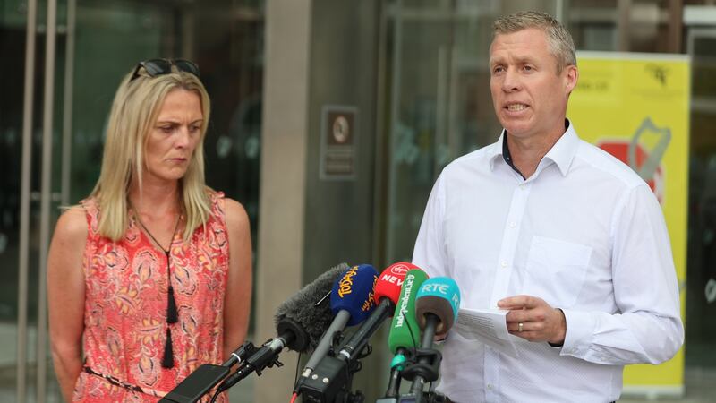 Mary and Colm Donohoe, siblings of the late Garda Adrian Donohoe, after the verdict. Photograph: Collins