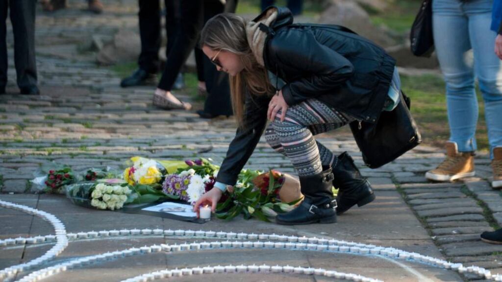 A silent vigil for Karen Buckley near her home in Glasgow: Scottish authorities said it would be a number of days before they could release her body to be taken back to Cork. Photograph: PA Wire