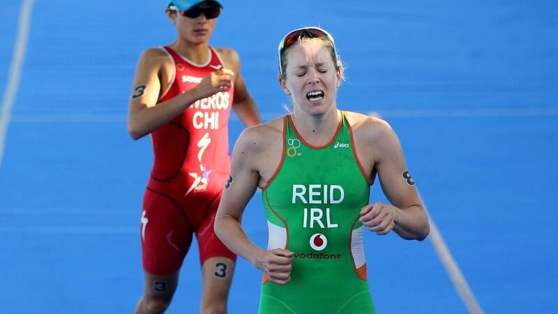 Triathlete Aileen Reid, who was joint winner of the Sportswoman of the Month Award for November, finishes the Elite Women’s Series race in the Barfoot & Thompson ITU World Triathlon in Auckland, New Zealand. Photograph: Fiona Goodall/Photosport/Inpho