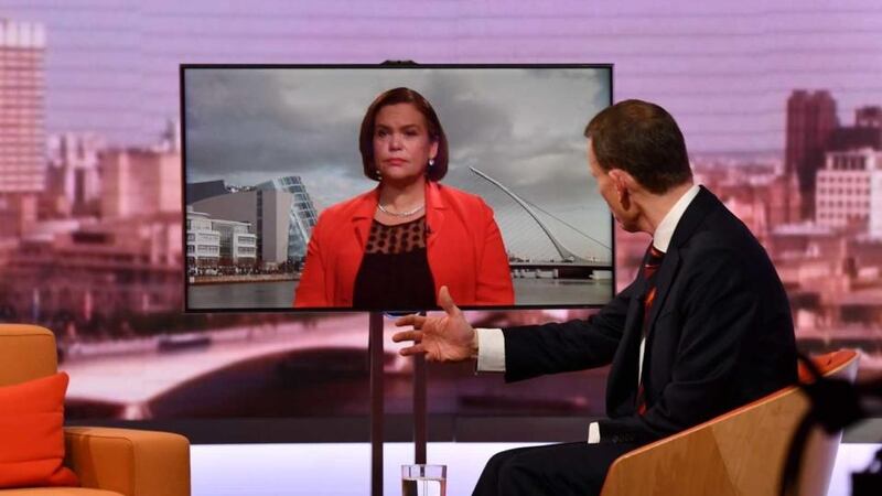 Sinn Féin leader Mary Lou McDonald on the BBC’s Andrew Marr Show: ‘I have no business in Westminster, we have no business in your parliament’Photograph: Jeff Overs/BBC/PA Wire
