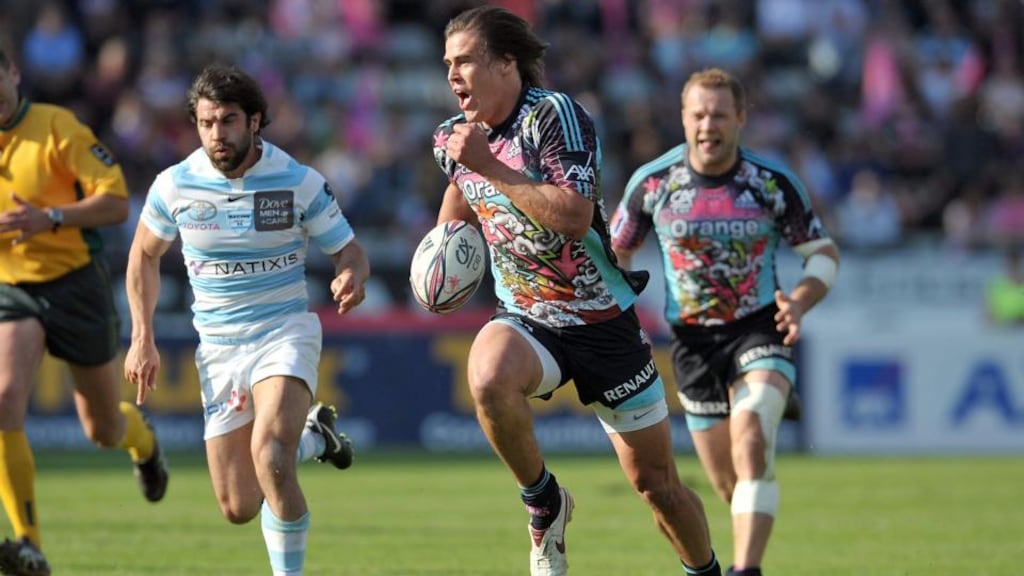 Stade Francais’ Hugo Bonneval will make his France debut on the left wing against Italy in Paris on Sunday. Photograph: Bertrand Langlois/AFP/Getty Images