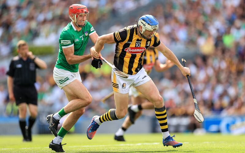 Limerick's Barry Nash and TJ Reid of Kilkenny in action during the All-Ireland semi-final - both picked up awards for the 2023 season. Photograph: James Crombie/Inpho