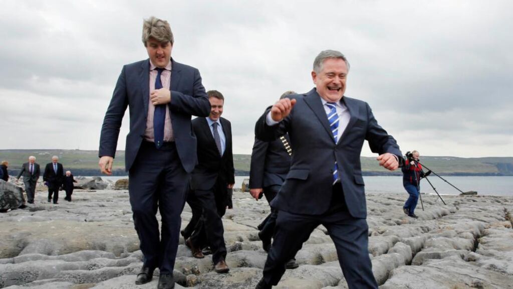One small step for Minister for Public Expenditure and Reform Brendan Howlin, one giant leap for Doolin, as work begins on new pier. Photograph: Don Moloney/Press 22