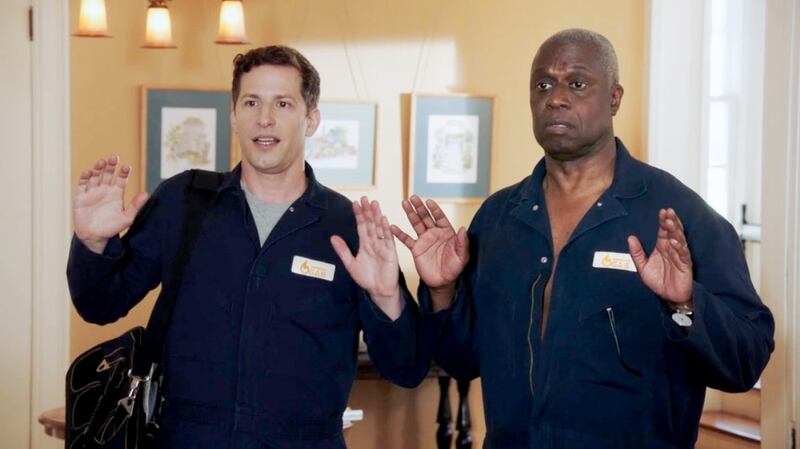Actors Andy Samberg and Andre Braugher in Brooklyn Nine-Nine