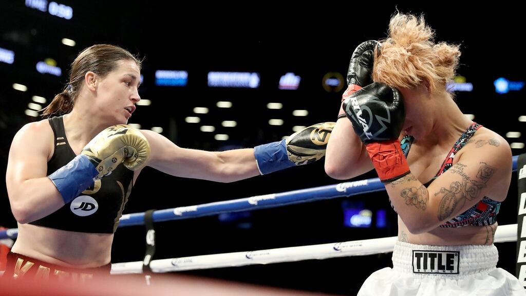 Katie Taylor stopped Jasmine Clarkson in the third round in New York. Photograph: Getty