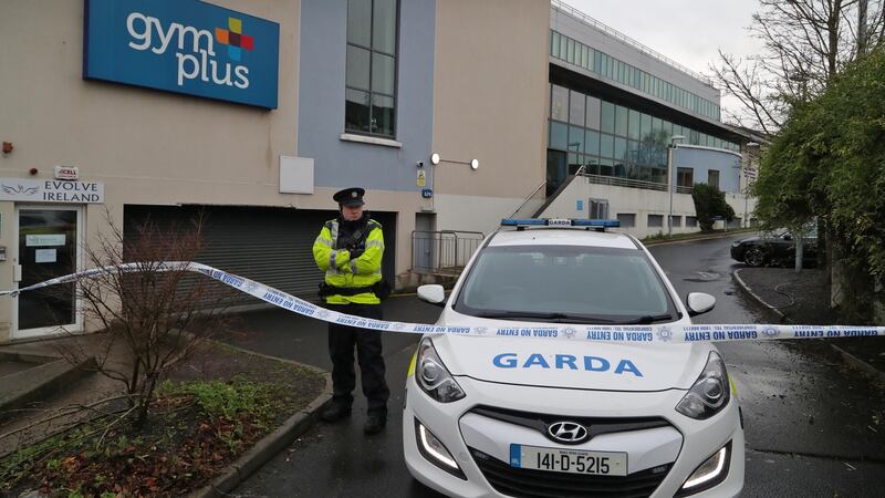 A garda outside Gym Plus in the Applewood Close area of Swords where two men were shot on Thursday night. Photograph: Colin Keegan/Collins Dublin.
