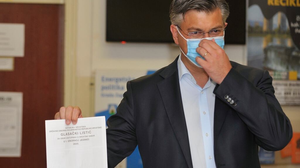 Andrej Plenkovic, Croatia’s prime minister, casts his ballot in Zagreb. Photograph: AP