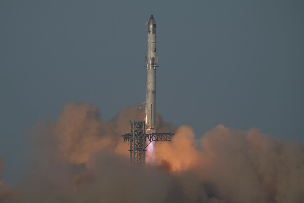 SpaceX’s mega rocket Starship lifts off for a test flight from Starbase in Boca Chica, Texas. Photograph: Eric Gay/AP