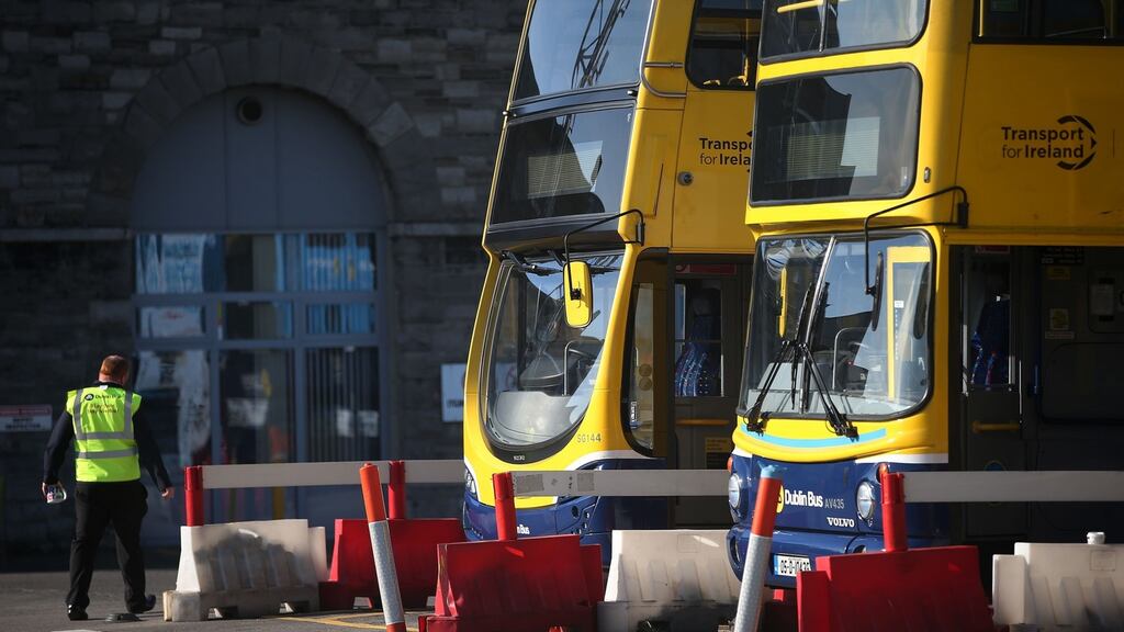 Buses at the Broadstone bus depot in Dublin: commuters are facing another two days of disruption in a stand-off between transports chiefs and bus drivers over pay. Photograph: Brian Lawless/PA