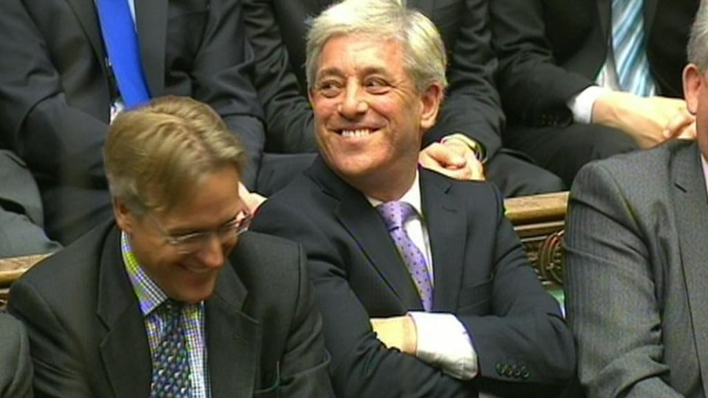 John Bercow (right) as he is re-elected unopposed as speaker in the House of Commons on Monday. Photograph: PA