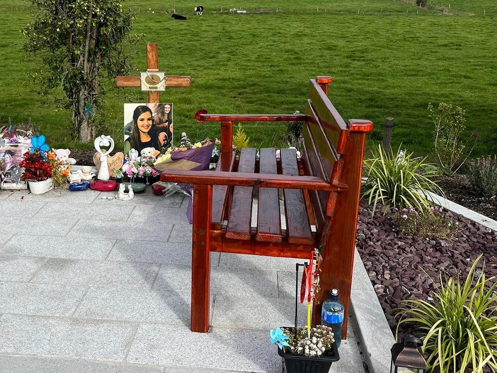 A wooden bench in memory of Ashling Murphy (23) has been installed. Photograph: Vivienne Clarke