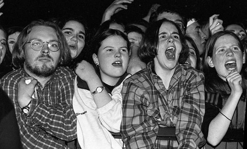 Fans at the Oasis concert in Dublin's Point Depot in 1996. Photograph: Independent News and Media/Getty Images