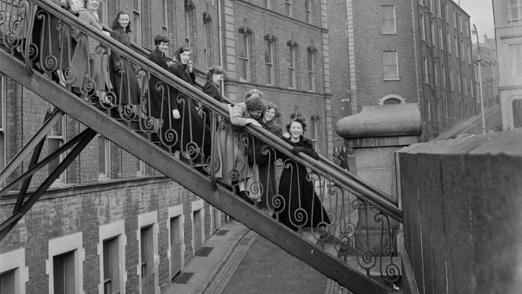 Workers leaving Tillie and Henderson’s shirt factory in Derry. Born in 1920, Granny left school at 14 and went to work in one of the city’s many shirt factories. Photograph: Bert Hardy/Picture Post/Hulton Archive/Getty Images