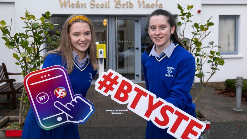 Participating students Ali O’ Donoghue and Eilís Mullane, students from St Brigid’s Secondary School, Killarney, Co Kerry and their project ‘Vertical Farming -The Future of Healthy Schools’.