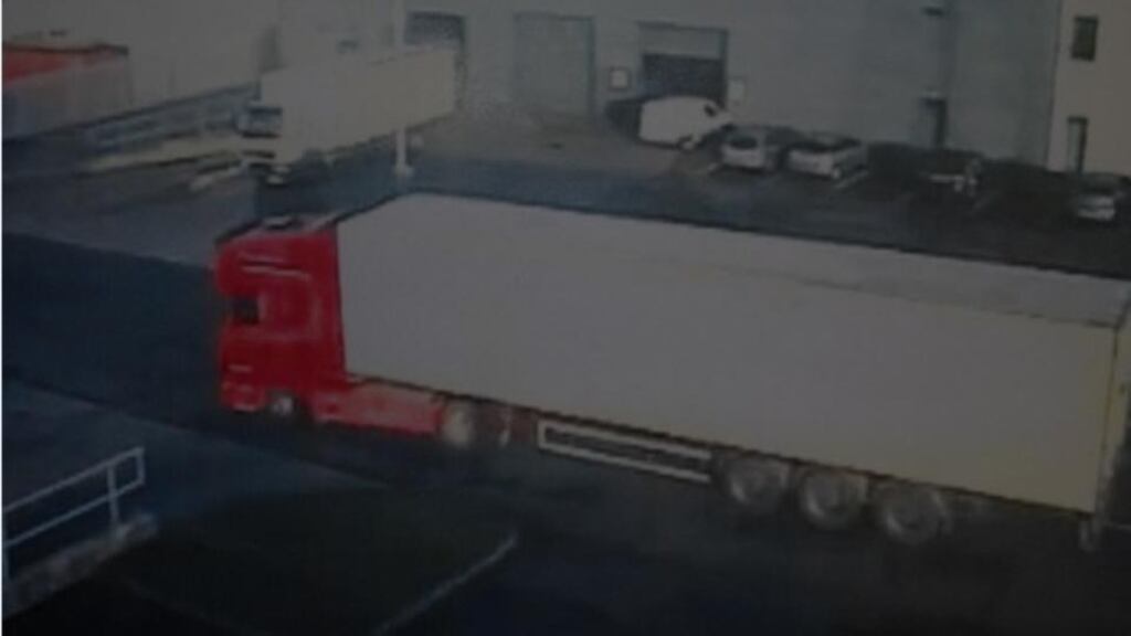 One of the trucks used to steal a large amount of alcohol from the Parkwest Industrial Estate in Dublin.