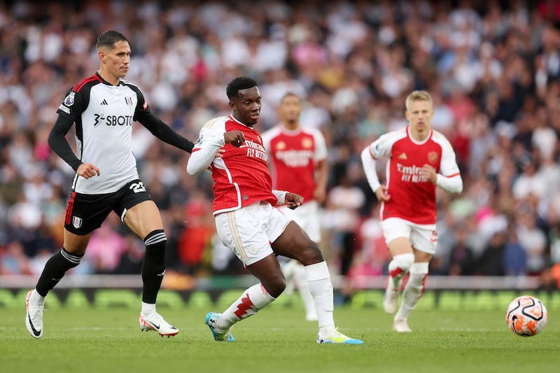 Eddie Nketiah and Joao Palhinha. Photograph: Julian Finney/Getty