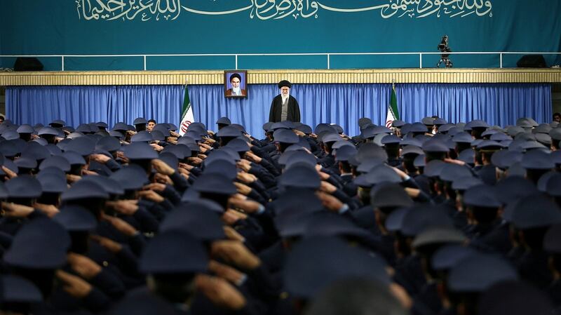 Iran’s supreme leader, Ayatollah Ali Khamenei, meeting with military commanders in Tehran. The ayatollah, in caustic comments to air force commanders, thanked US president Donald Trump for revealing “the real face” of the United States. Photograph: Office of the Iranian Supreme Leader via The New York Times