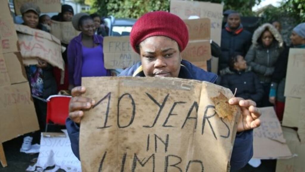 Asylum seekers protesting against conditions at Birchwood House direct provision centre in 2014. The Government has dropped a commitment to implement a report on the reform of the asylum and direct provision systems. Photograph: Patrick Browne