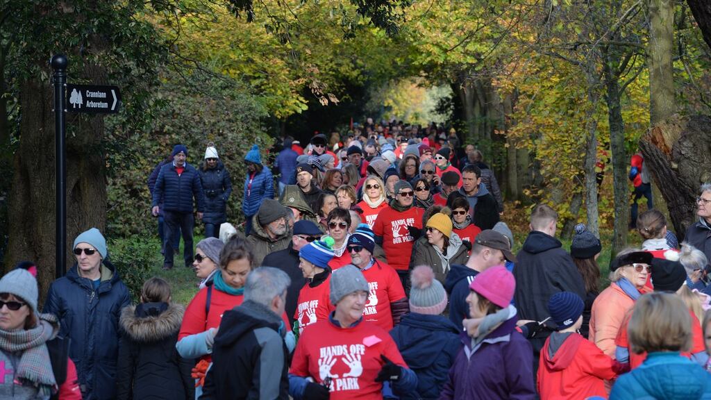 Large numbers of people supporting the I Love St Anne’s campaign holding a rally in the Raheny park on Sunday. Photograph: Alan Betson